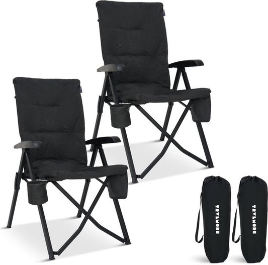 TRVLMORE Chaise de camping de luxe - pliable - 2-Pack - capacité de charge 150KG - sac de transport inclus - chaise pliante - chaise de camping - chaise pliante - noir