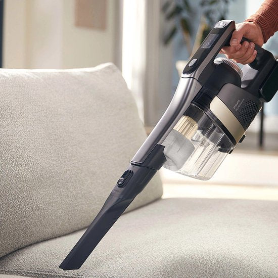Philips - AquaTrio Cordless 9000 Series - Aspirateur et serpillière - Durée d'utilisation : 116 min - 2 piles incluses (25,2 V) - Sans sac et AquaSpin - Plastique et métal - Noir