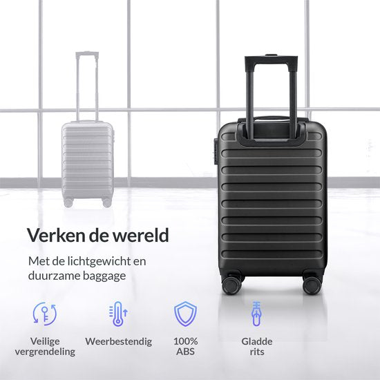 Nohrd Hand Luggage Suitcase - Black - Travel Suitcase with Wheels - 55x35x20 cm - Hand Luggage Trolley Lightweight - Travel Suitcases - Wheeled Trolley - Suitcases