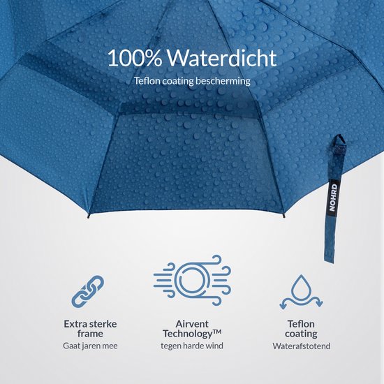 Parapluie Nohrd Storm - Bleu - Parapluie pliable - Perméable au vent - 140 km/h - Parapluies Storm - Pliage et dépliage automatique - Parapluies - Housse de protection incluse