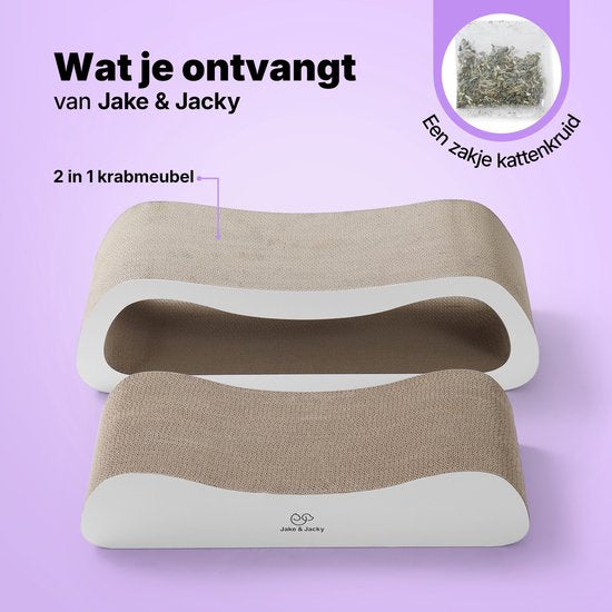 Jake and Jacky Scratching Cardboard for Cats 2 in 1 model - Scratching Post Cardboard - Scratching Board - Scratching Basket - Scratching Furniture - Cardboard Scratching Mat - Cat Basket - Cat Bed - 71x24x21cm