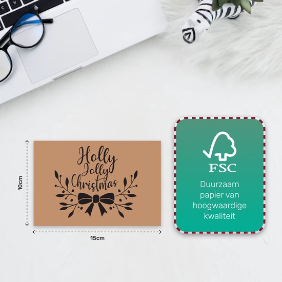 Giftmas - Cartes de Noël - Cartes de voeux - 36 pièces - Avec enveloppes et autocollants - 10x15cm - Marron