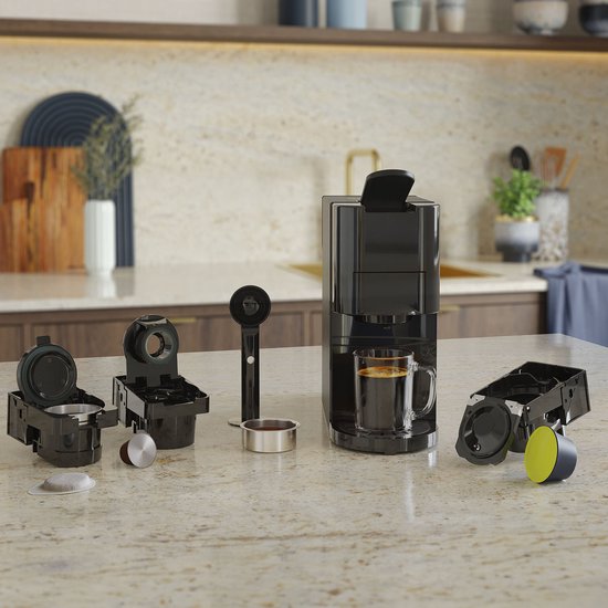 Princess 249454 Machine à café multi-capsules - 4 en 1 - Convient aux capsules Nespresso - Dolce Gusto - Noir / Argent