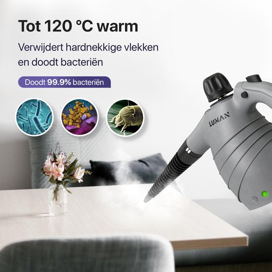 Nettoyeur vapeur portatif - Luman C1 - 1050W - Réservoir 450 ml - Pression 0,26-0,32 Mpa - Sécurité enfant - Kit 16 accessoires - Gris