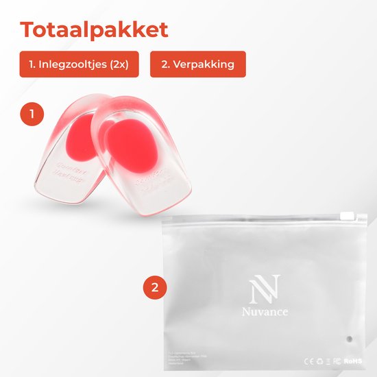 Nuvance - Heel Spur Orthotics - Heel Protectors - Insoles - Heel Spur - 2 Pieces for Size 34-38 - Red