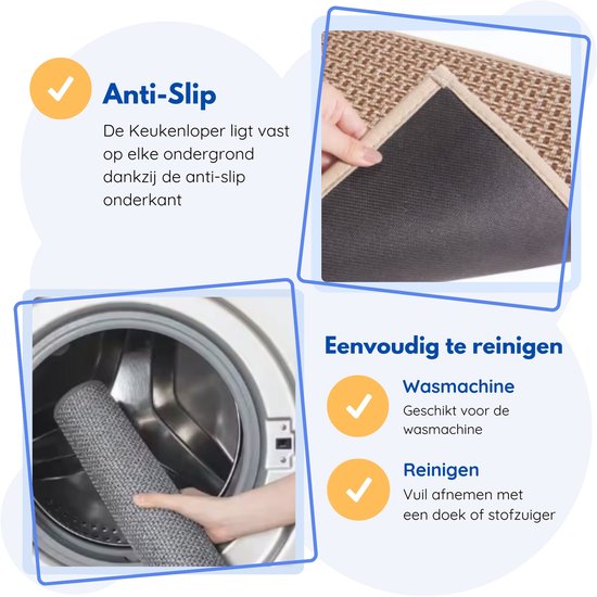 Hilvard - Tapis de cuisine - Tapis - 150 x 50 cm - Beige Sand - Tapis de cuisine - Antidérapant - Protecteur - Robuste - Lavable