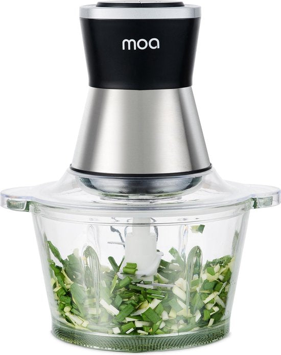 MOA Chopper Electrique - Hachoir Alimentaire XL - 350 W - Bol en verre 2L - 4 Couteaux - acier inoxydable