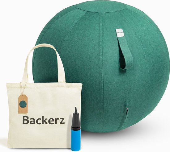 Backerz® Sitting Ball Linen 65 CM - Ballon d'assise avec housse - Tabouret d'équilibre - Ballon de yoga de luxe - Ballon ergonomique pour chaise de bureau - Vert