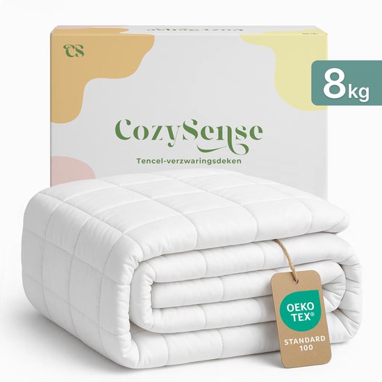 Couverture lestée CozySense® 8kg - 100% Tencel - Couverture lestée - Couverture lourde avec régulation de la température et confort respirant - GLASS-Flow® Distribution de la pression - 1 personne - Blanc