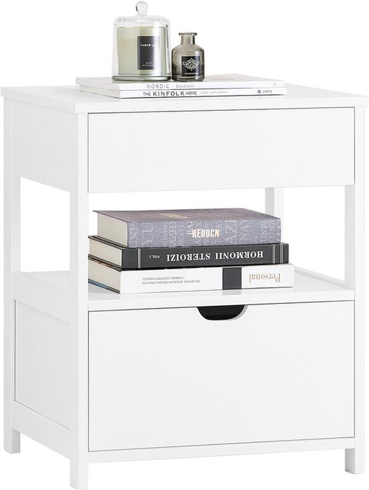 SoBuy Table de chevet avec 2 tiroirs et une étagère, table de chevet pour la chambre à coucher, meuble de rangement moderne, 45 x 38 x 55 cm, blanc FRG258-II-W