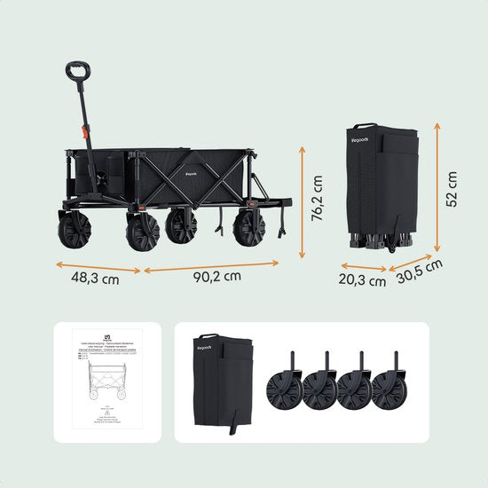LifeGoods Wagon - Wagon pliable - 130KG - 200L - pliable - avec housse de protection - noir