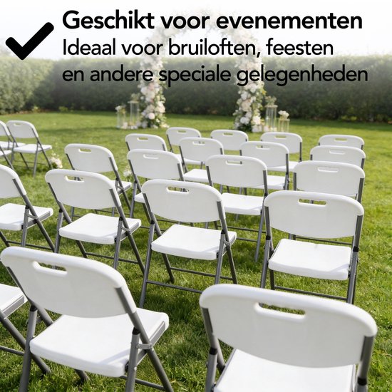 Chaises pliantes Brixy - Lot de 4 - Chaises pliantes - Robustes - Résistantes aux intempéries - Chaises pliantes - 47 x 54 x 87 CM - Blanc