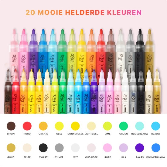 Marqueurs - Stylos - Peinture acrylique - Marqueurs acryliques - Happy Stones - 35 pièces - 20 Couleurs - 2 tailles