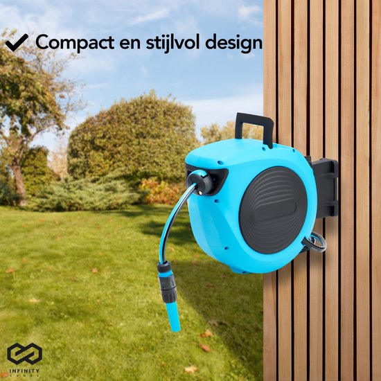 Infinity Goods Wandslangbox - 15 Meter - Slanghouder - Tuinslang Met Haspel - 180° Draaibaar - Automatisch - Slanghaspel