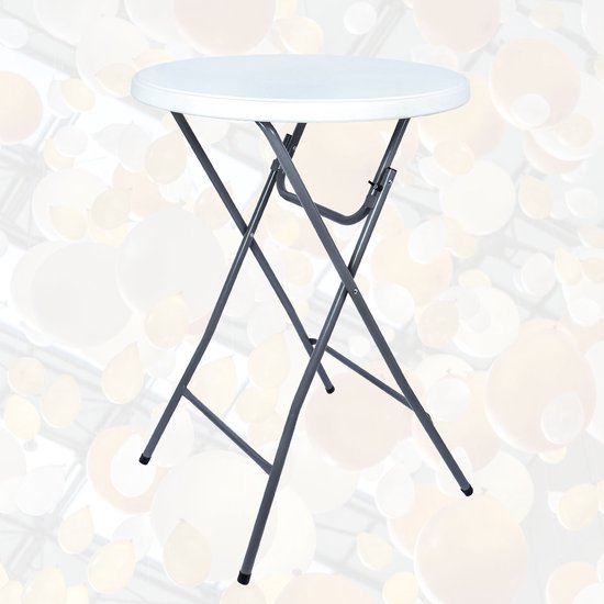 BRASQ Bartable Blanc/Gris ø80 x 110 cm - Table de bar - Table pliante - Pliable en plastique et métal pour l'intérieur et l'extérieur