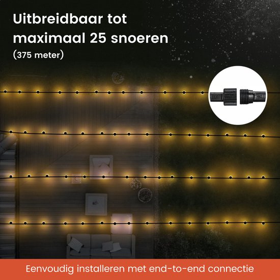 Partizzle 15m Guirlande lumineuse extérieure LED - Lumières de terrasse et de camping - Guirlande lumineuse de Noël - Lumières de Noël - Guirlande lumineuse étanche - 2700K / Blanc chaud