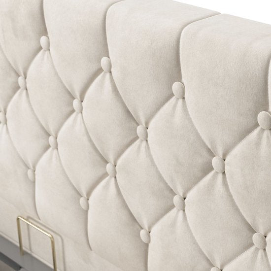 Lit rembourré Nizza - 140 x 200 cm - Beige - LED Lighting & Bed Drawer