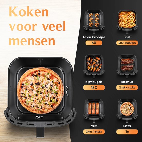 JAP Appliances Ascension - Airfryer XL - Friteuse à air chaud XXL - 2000W - Capacité 7,6L - 60ºC à 200ºC - Noir