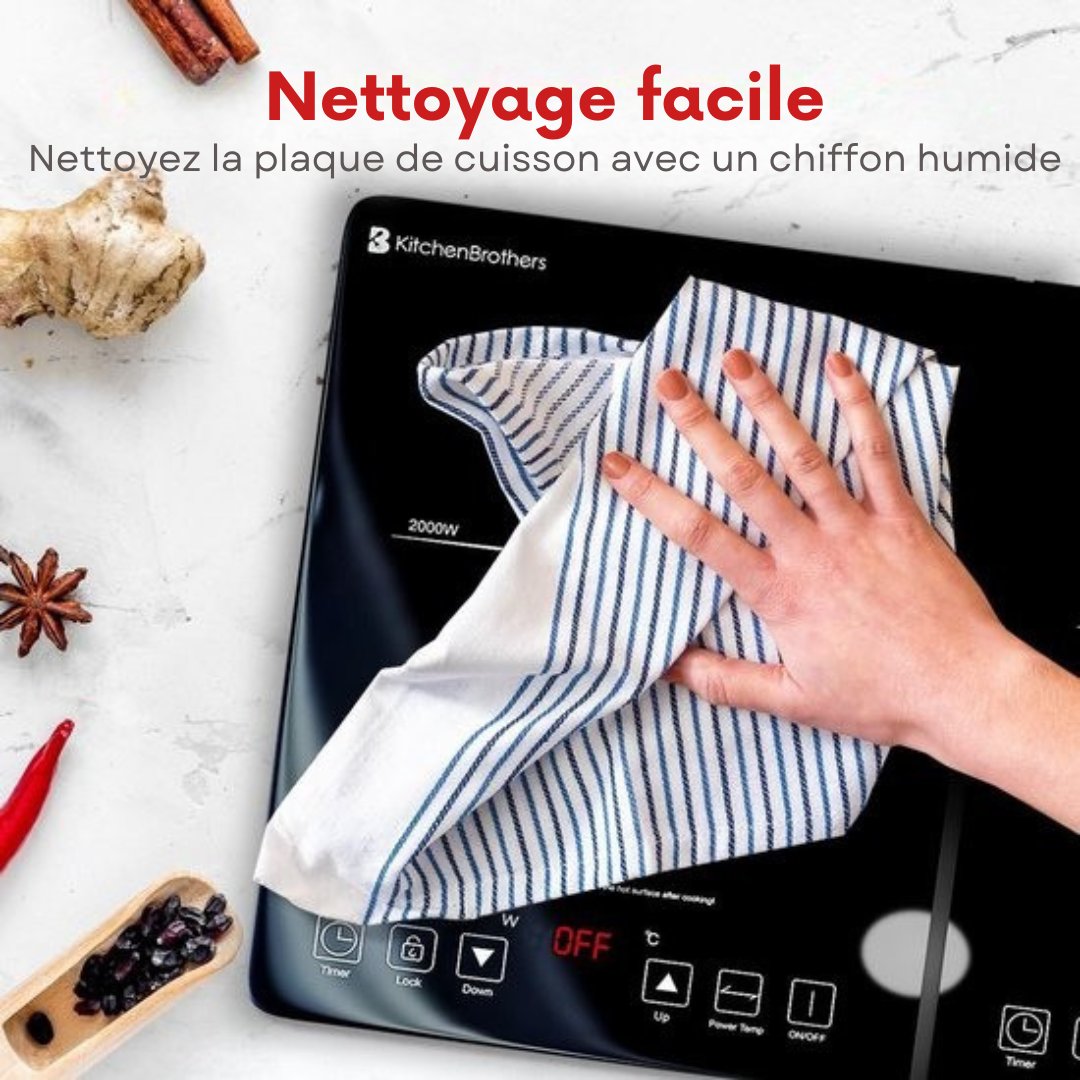 Plaque induction - KitchenBrothers - Table de cuisson transportable - 2 brûleurs - pose libre - 1500W + 2000W - acier inoxydable