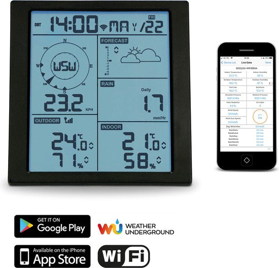 Alecto WS5200 - Station météo professionnelle WiFi avec capteur extérieur - Contrôle par application - 6-en-1