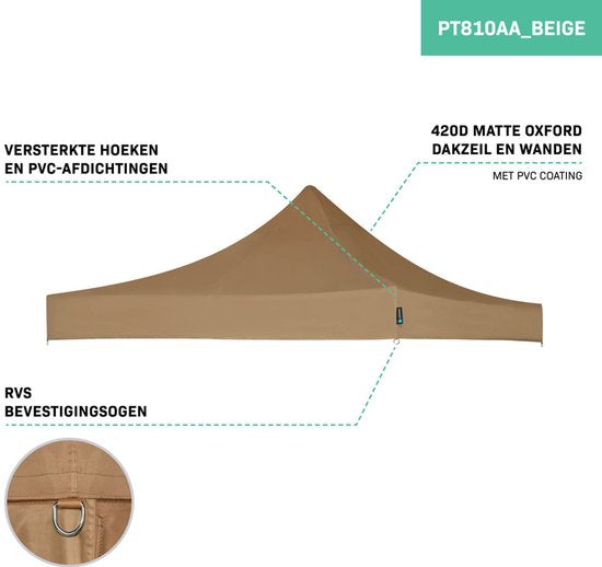 VONROC Bâche de toit - Pour tente de réception Premium PT501XX - Imperméable - Protection UV 50+ - Beige