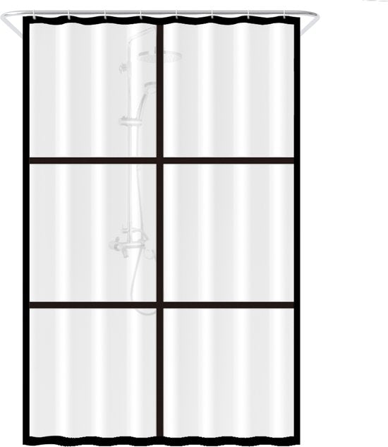 Loti Living Rideau de douche anti-moisissure - Noir transparent mat - Anneaux inclus - Imperméable - PEVA - Rideau de douche 120x200 cm