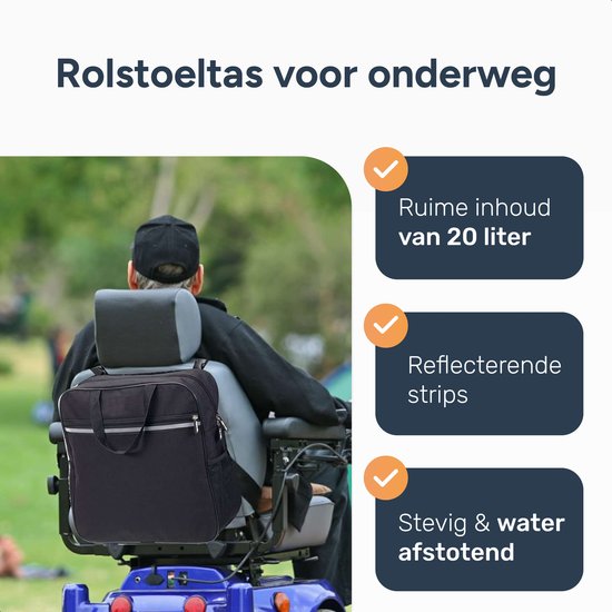 Alyze Sac pour fauteuil roulant avec bande réfléchissante - Imperméable - Grand sac de rangement - Convient au fauteuil roulant, au scooter de mobilité et au rollator - noir - Accessoires pour fauteuils roulants