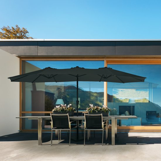 VONROC - Premium Sonnenschirm Iseo - 460x270cm - Double parasol - Durable - Toile résistante aux UV - Housse de protection incluse - Anthracite/noir