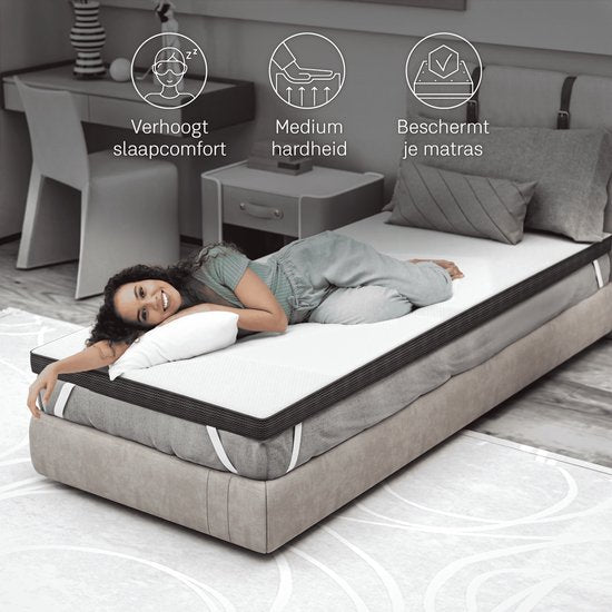 CozySense® Topper 90x200 - Surmatelas - Matelas de terrasse - Mousse à mémoire de forme avec gel réfrigérant - CertiPUR® - Fermeté moyenne - 8 CM - Housse lavable