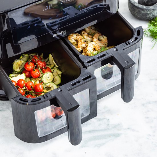 GreenPan - Double airfryer Bistro - 4L+4L - 9 programmes - Affichage digital Led - Arrêt automatique - noir - Sans PFAS
