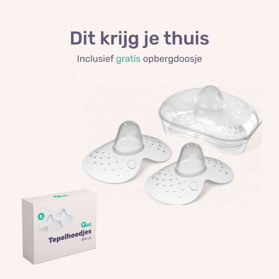 Qwali Organic Breastfeeding Nipple Hat - Size S - BPA free - Nipple protector - Transparent - Including storage container - 2 pieces