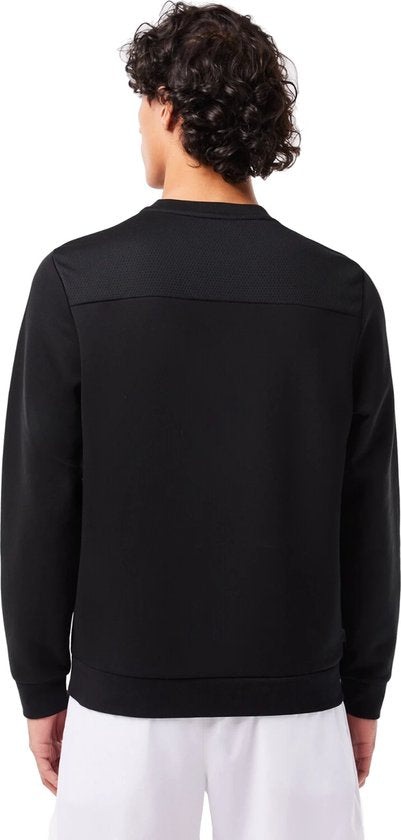 Lacoste - Sweatshirt avec empiècements en maille - Taille L - Col rond et design sportif - Pour hommes - Coton et polyester noir
