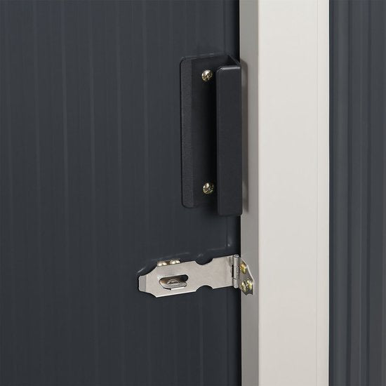 Juskys - Abri à outils en métal (1,4 m²) - Toit en pente, Porte coulissante, Cadre de fondation et support d'outils inclus - Anthracite