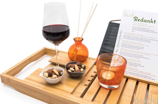 Budu Bath Board Bamboo - Planche de bain - Support de bain réglable - Planche de bain en bois - Support de bain - Planche de bain en bois - 70-105 cm