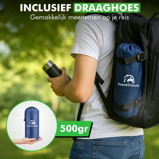 Travelhawk Oreiller de voyage - Oreiller de camping - Oreiller de cou - Mini oreiller - Mousse à mémoire de forme - Sac de rangement inclus - Compact et respirant - 55x36x11cm