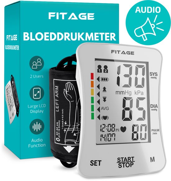 FITAGE Medical Tensiomètre pour le bras - Tensiomètres - Cardiofréquencemètre - Tensiomètre - Brassard 22-42cm - BLANC