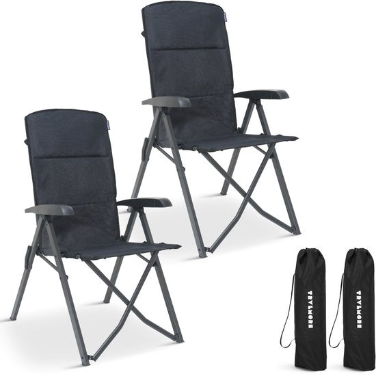 TRVLMORE Chaises de camping de luxe - pliables - 2-Pack - Capacité de charge 150KG - Sac de transport inclus - Chaise pliante - Chaise de camping - Chaise pliante - Gris