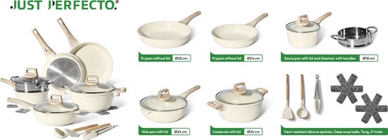 JUST PERFECTO 10 Piece Induction Pans Set With Lid - Granite Frying Pan Nonstick Pans Set - Non Toxic Ceramic Non Stick Frying Pans - Pans Compatible With All Cookers