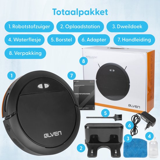 Ølven Robot aspirateur avec fonction balayage - App - Station de recharge - Convient aux animaux domestiques - Robot balayeur