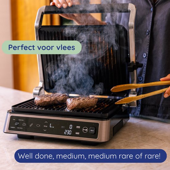 Safecourt Kitchen Contact grill - Gril à panini et fer à toasti - Plaques amovibles sans PFAS et lavables au lave-vaisselle - Grande surface de gril - chaleur rapide (2200W) - Appareil à toasti