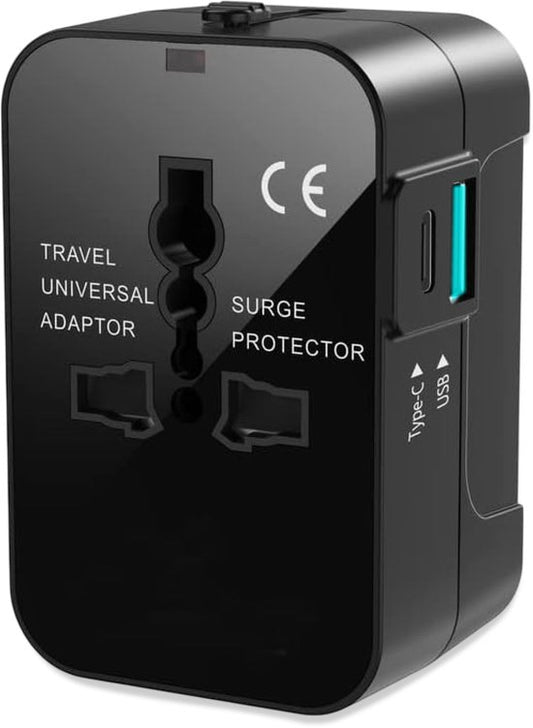 Universal World Plug 150+ Countries - International - Conversion - Travel plug - Adaptateur - Pour l'Amérique, l'Amérique du Sud, l'Angleterre (UK), l'Asie, l'Europe, l'Afrique, l'Italie, la Thaïlande, Curaçao - 2x USB-C et 2x USB-A - Type G, Léger - Skoo