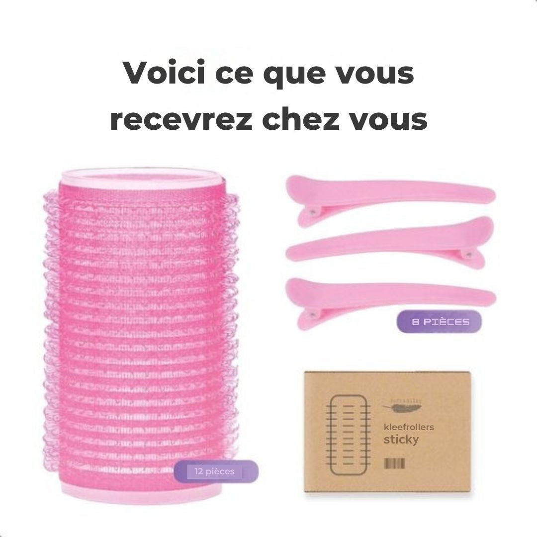 Rouleaux à cheveux pour boucles - Soft & Silky - 12 pack - 8 clips inclus - Autocollants - sans chaleur - Grandes - rose