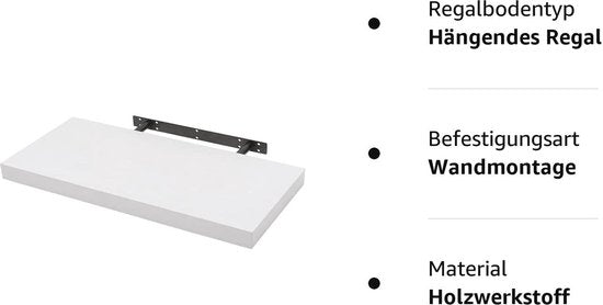 Rootz Etagère murale - Bibliothèque flottante pour la décoration d'intérieur - Organisateur mural en bois blanc - 60x23x3.8cm