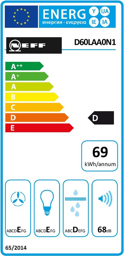 Neff DLAA600N 250 m³/h encastrable en acier inoxydable D