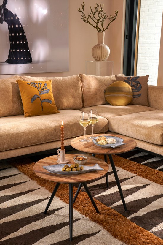 Mica Decorations Table d'appoint Jailey - Lot de 2 - H49 x Ø50 cm - Bois recyclé - Marron