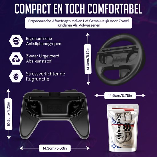 Controlla - Accessoires adaptés à la Nintendo Switch 2 - Jeu de poignées Joy Con pour Nintendo Switch 2 - Manette et volant