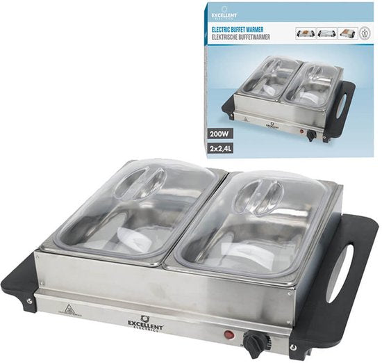 Chauffe-buffet électrique - 2 plateaux - 35 x 35 x 10 cm - Acier inoxydable