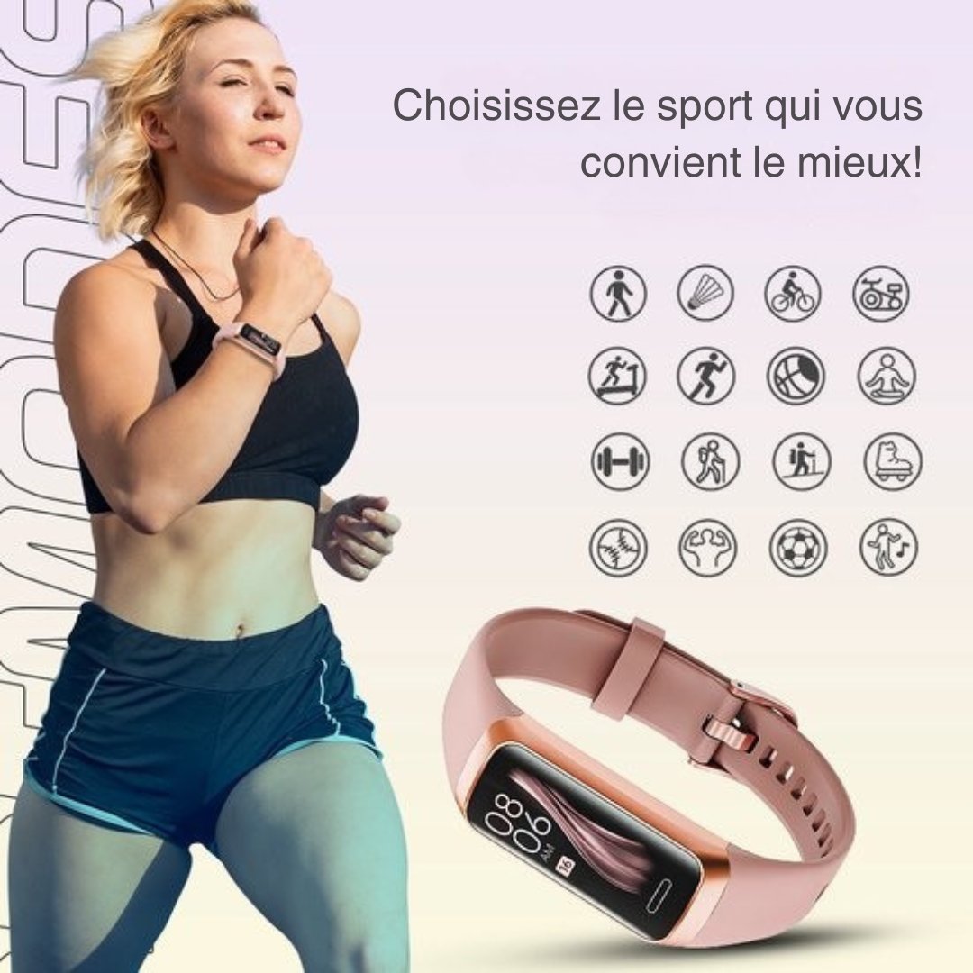 Montre connecté Otiume Activity - Avec podomètre et cardiofréquencemètre - Montre sport - Smartwatch - Pour femmes, hommes et enfants - Fitness Tracker - Tensiomètre - Rose