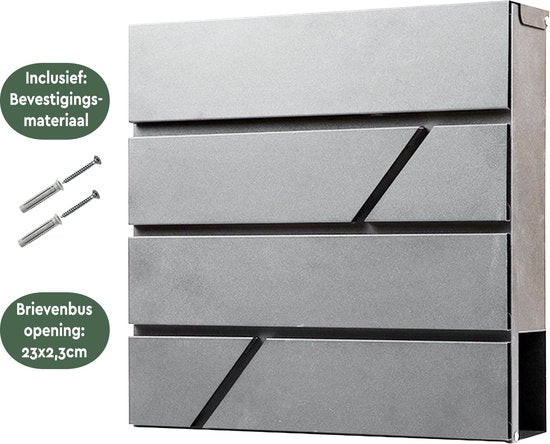BRASQ Letterbox Hanging Grey Deluxe - Boîte aux lettres murale avec serrure et compartiment à journaux - avec matériel de montage et 2 clés - Boîte aux lettres - boîte postale - boîte à lettres - acier inoxydable