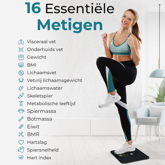 e.volve Scale Pèse-personne numérique - 16x - Noir - Pèse-personne intelligent avec analyse du corps - Pèse-personne de précision - App. incluse